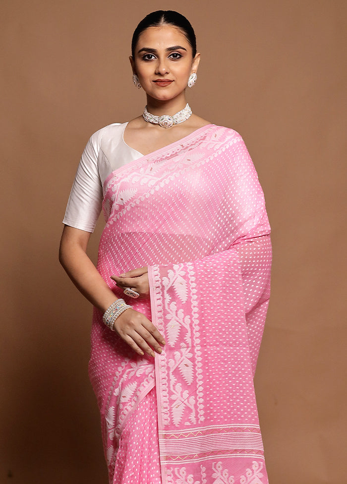 Pink Tant Jamdani Saree Without Blouse Piece