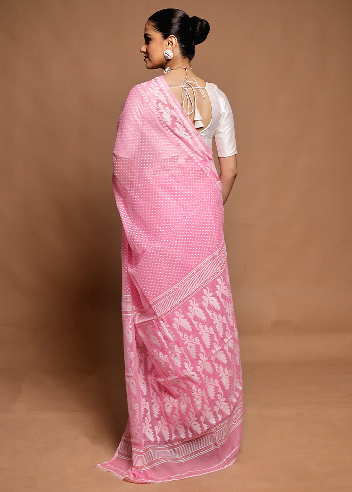 Pink Tant Jamdani Saree Without Blouse Piece