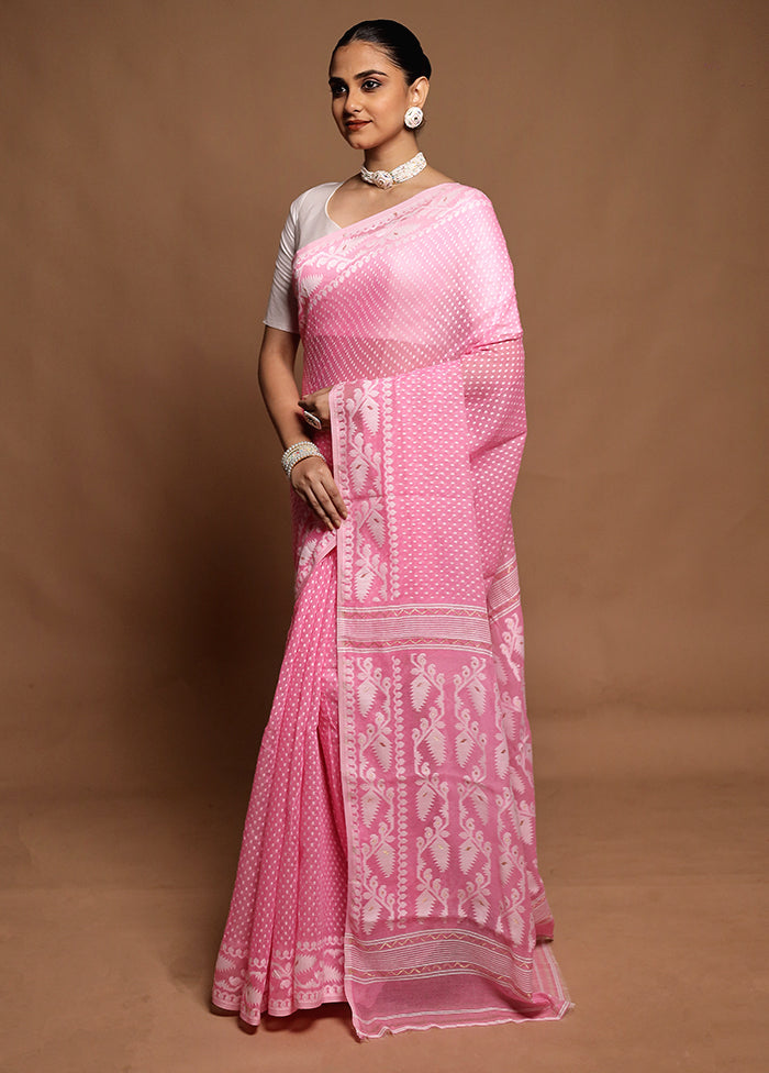 Pink Tant Jamdani Saree Without Blouse Piece