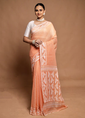 Peach Tant Jamdani Saree Without Blouse Piece