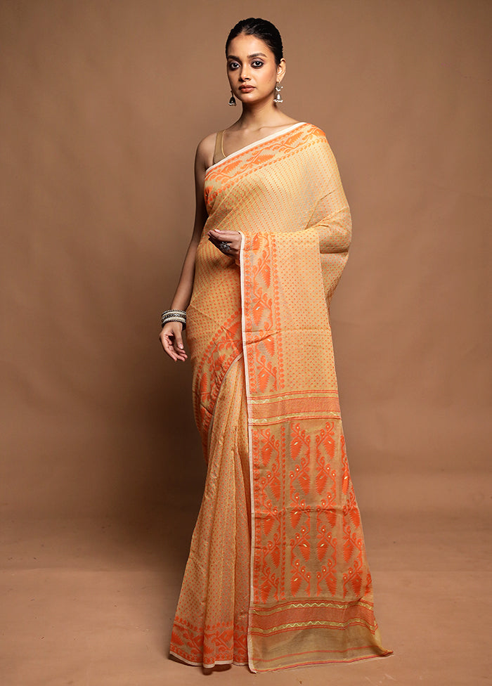 Yellow Tant Jamdani Saree Without Blouse Piece