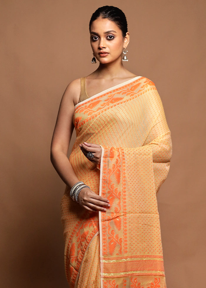 Yellow Tant Jamdani Saree Without Blouse Piece