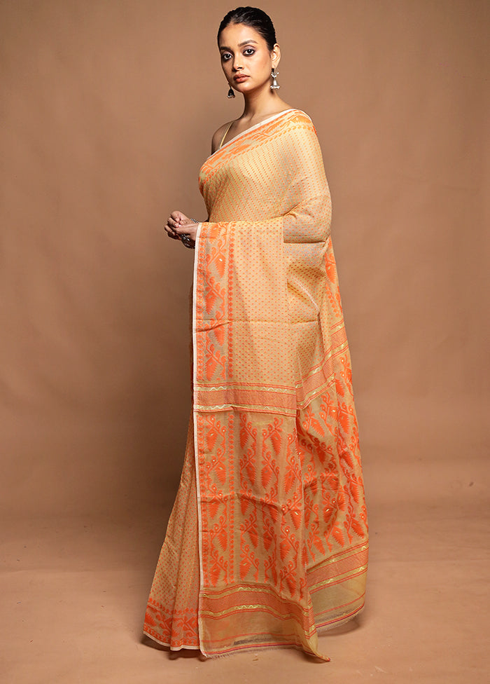 Yellow Tant Jamdani Saree Without Blouse Piece