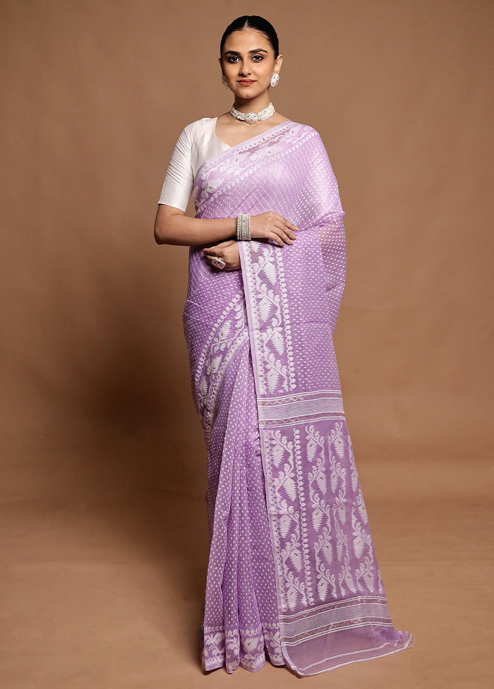 Purple Tant Jamdani Saree Without Blouse Piece