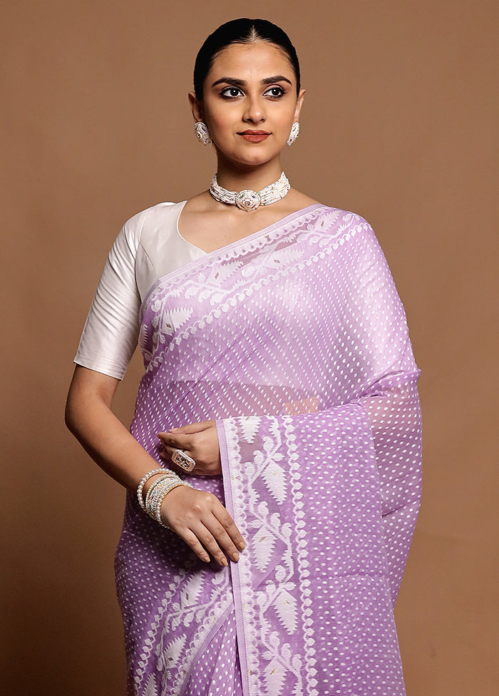Purple Tant Jamdani Saree Without Blouse Piece