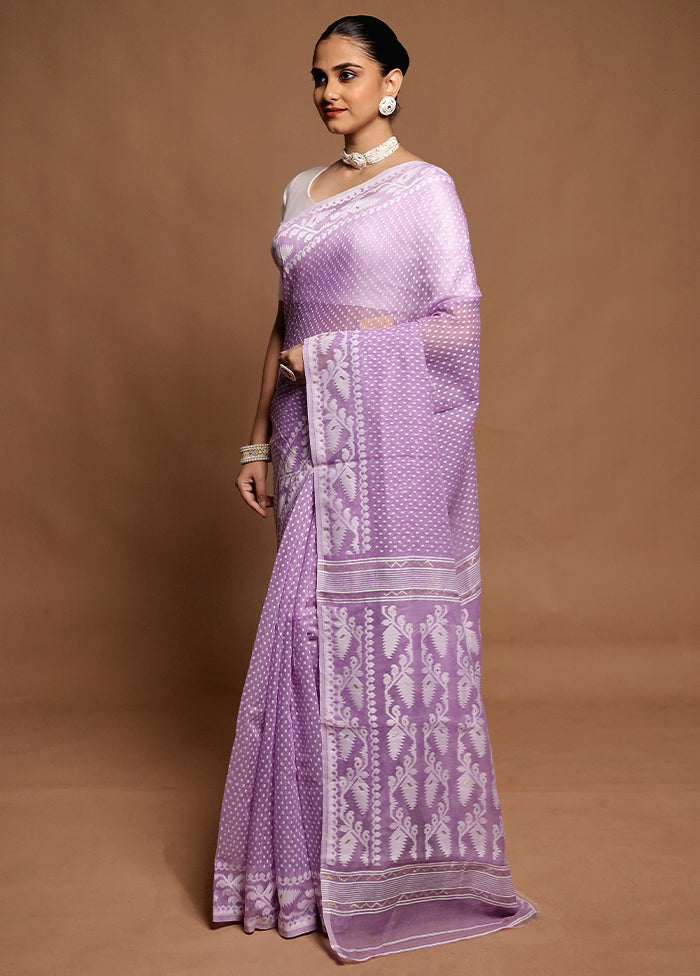 Purple Tant Jamdani Saree Without Blouse Piece