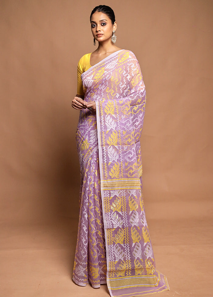 Purple Tant Jamdani Saree Without Blouse Piece