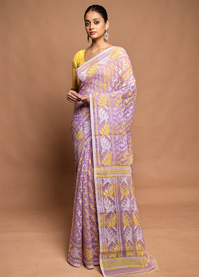 Purple Tant Jamdani Saree Without Blouse Piece