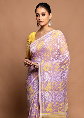 Purple Tant Jamdani Saree Without Blouse Piece