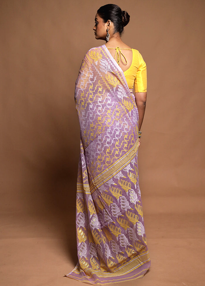 Purple Tant Jamdani Saree Without Blouse Piece