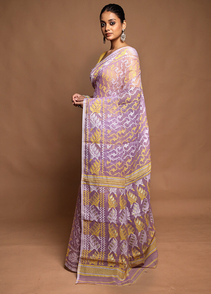 Purple Tant Jamdani Saree Without Blouse Piece