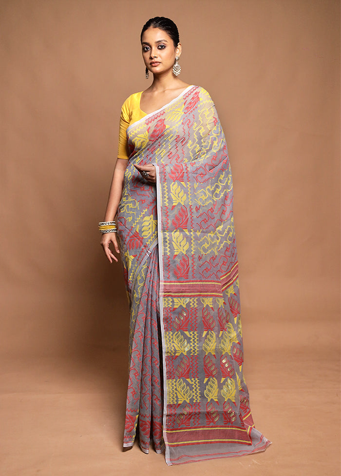 Grey Tant Jamdani Saree Without Blouse Piece