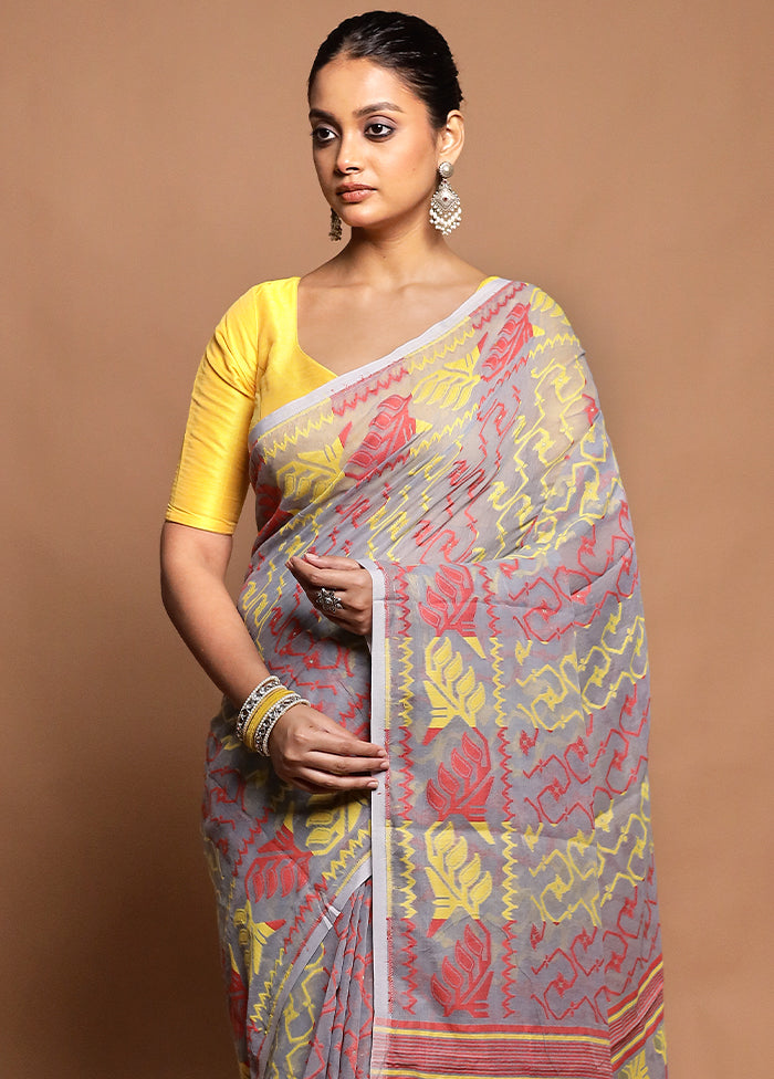 Grey Tant Jamdani Saree Without Blouse Piece