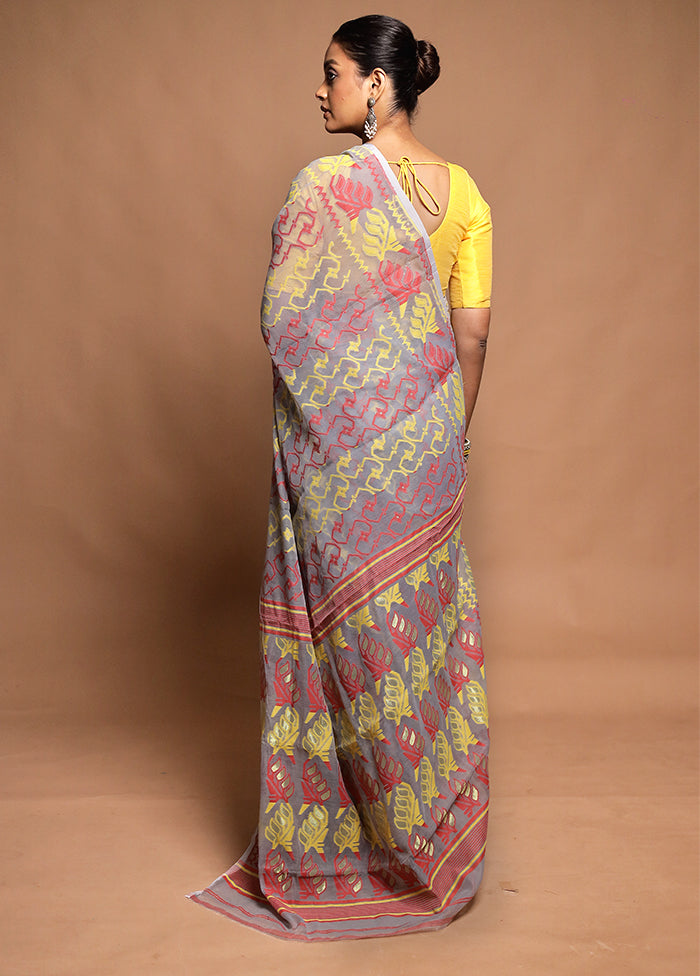 Grey Tant Jamdani Saree Without Blouse Piece
