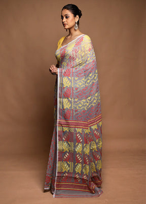 Grey Tant Jamdani Saree Without Blouse Piece