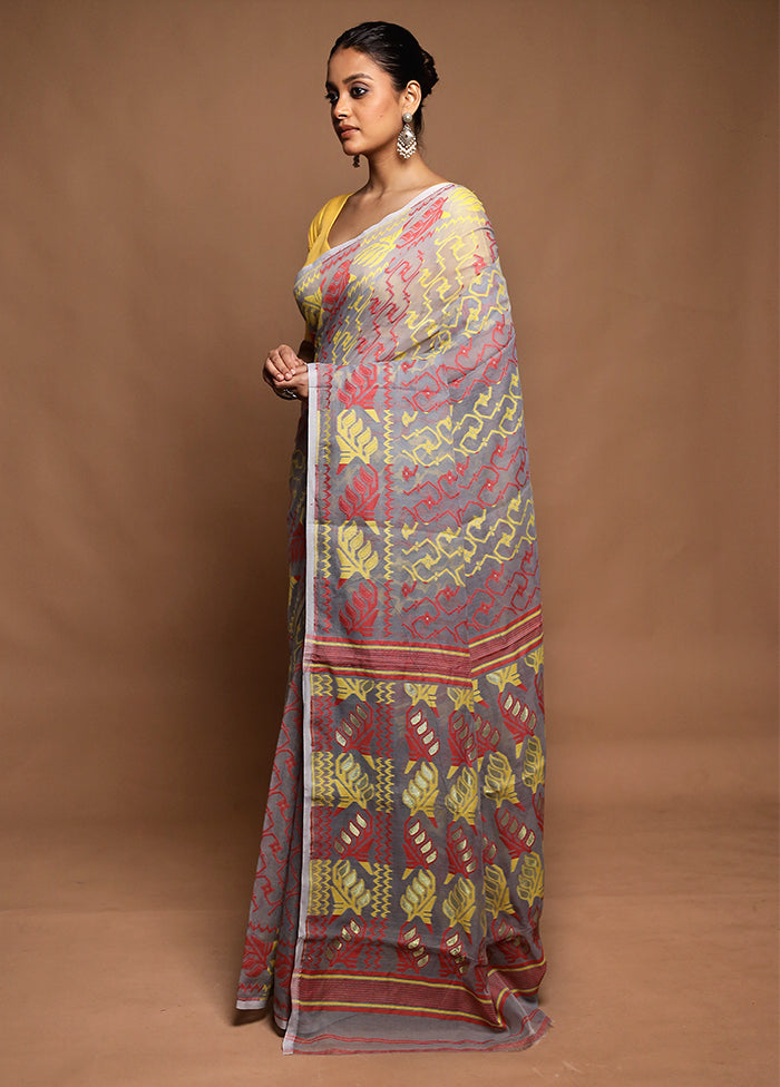 Grey Tant Jamdani Saree Without Blouse Piece