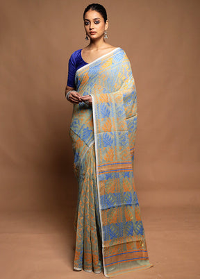 Grey Tant Jamdani Saree Without Blouse Piece