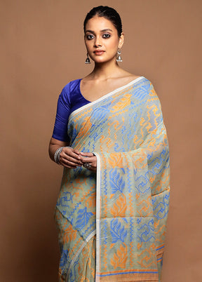 Grey Tant Jamdani Saree Without Blouse Piece