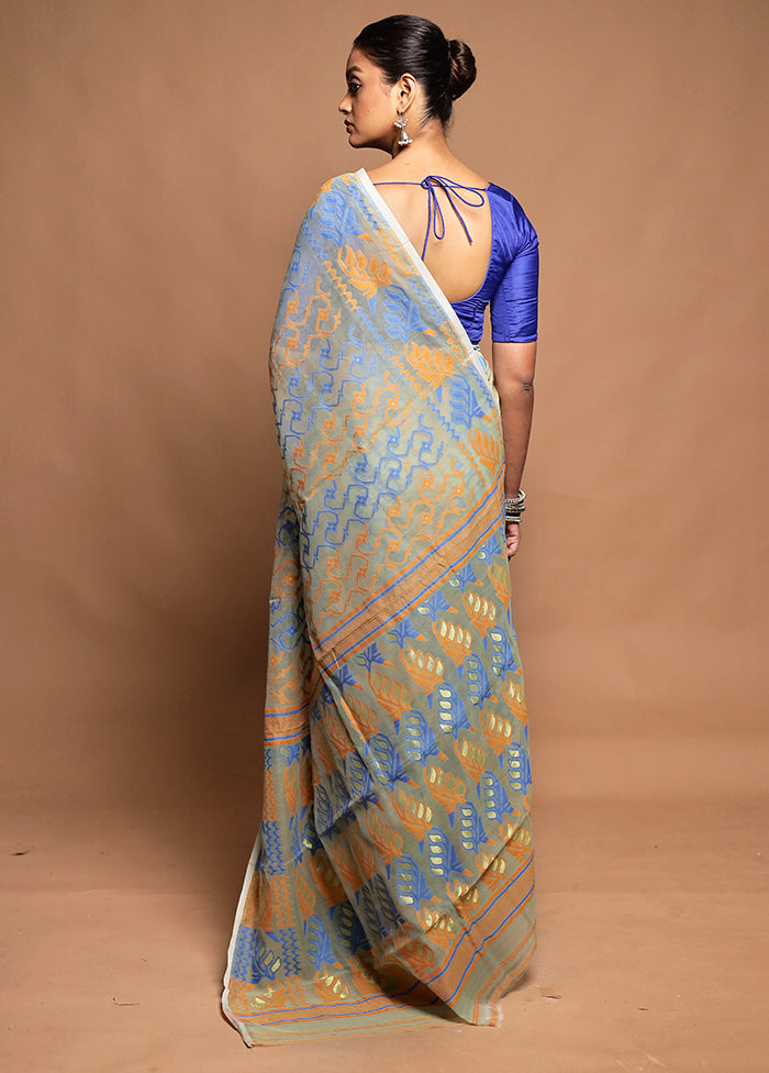 Grey Tant Jamdani Saree Without Blouse Piece