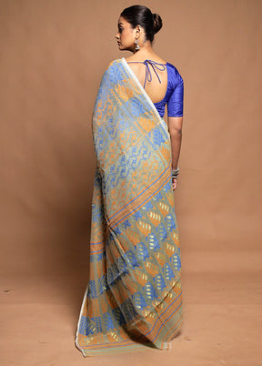 Grey Tant Jamdani Saree Without Blouse Piece