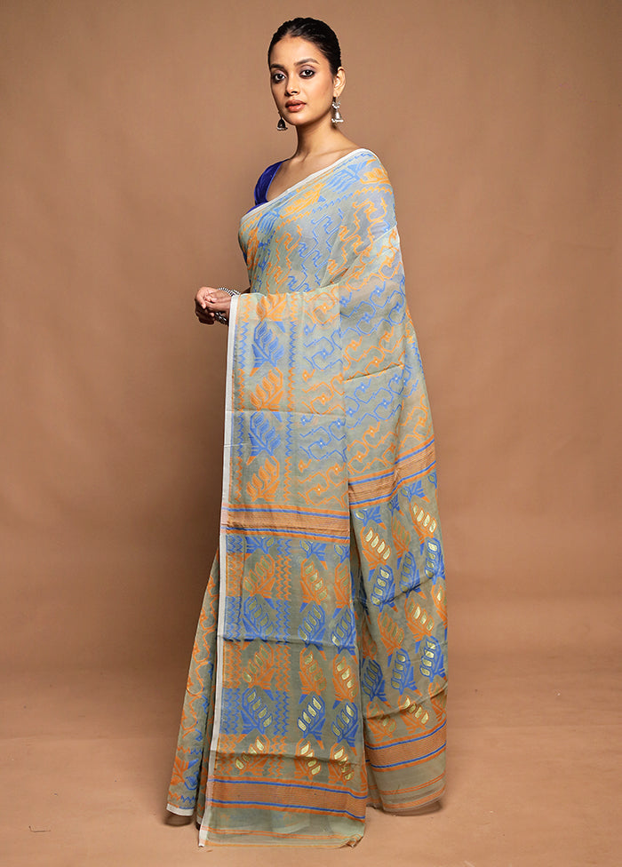 Grey Tant Jamdani Saree Without Blouse Piece