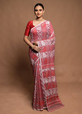 Pink Tant Jamdani Saree Without Blouse Piece