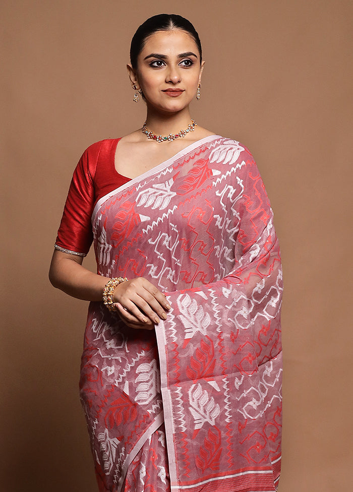 Pink Tant Jamdani Saree Without Blouse Piece
