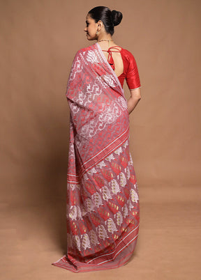Pink Tant Jamdani Saree Without Blouse Piece