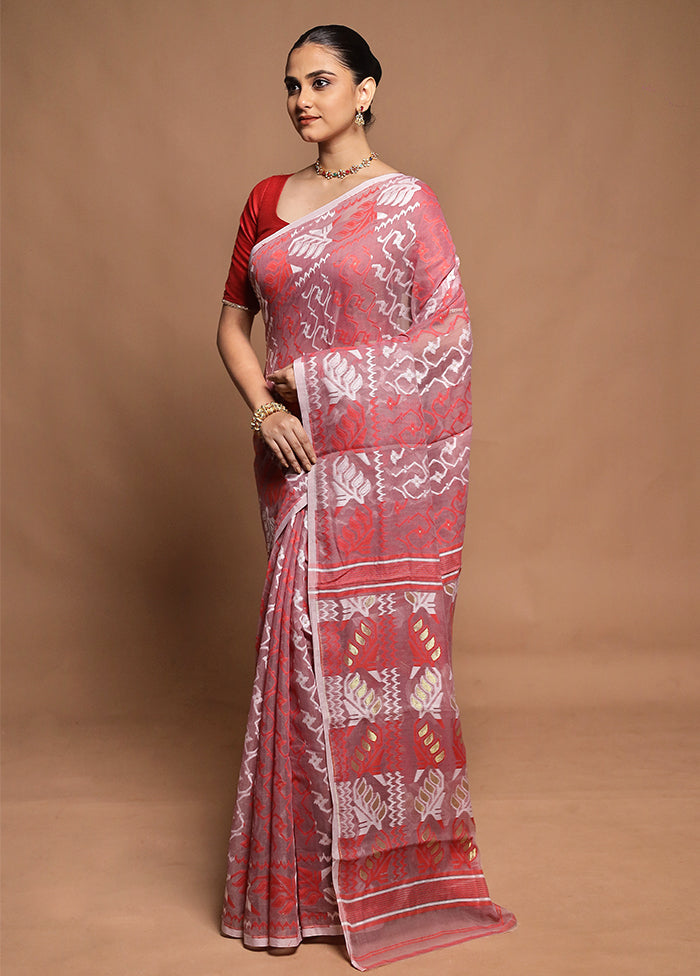 Pink Tant Jamdani Saree Without Blouse Piece