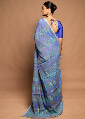 Blue Tant Jamdani Saree Without Blouse Piece