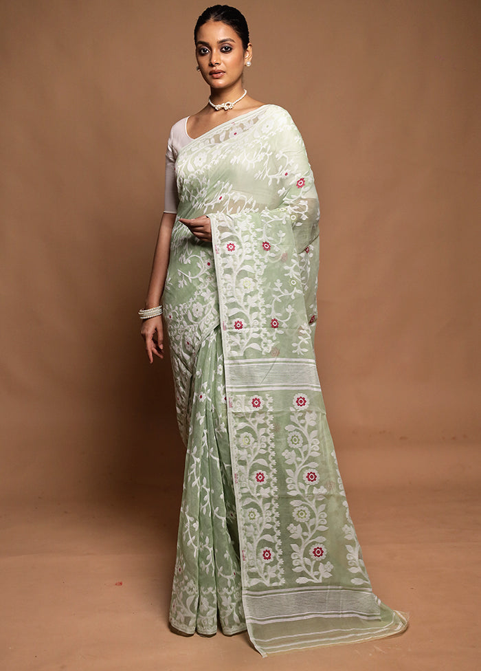 Green Tant Jamdani Saree Without Blouse Piece
