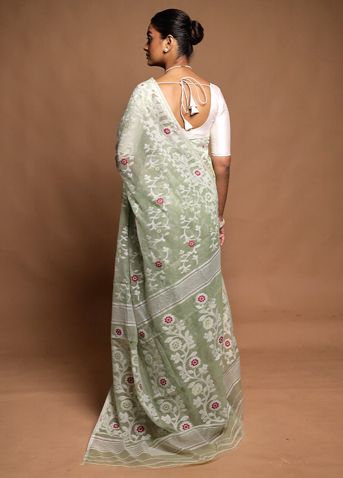 Green Tant Jamdani Saree Without Blouse Piece