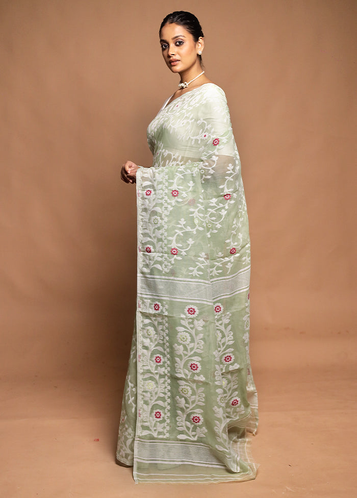 Green Tant Jamdani Saree Without Blouse Piece