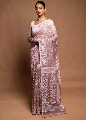 Pink Tant Jamdani Saree Without Blouse Piece