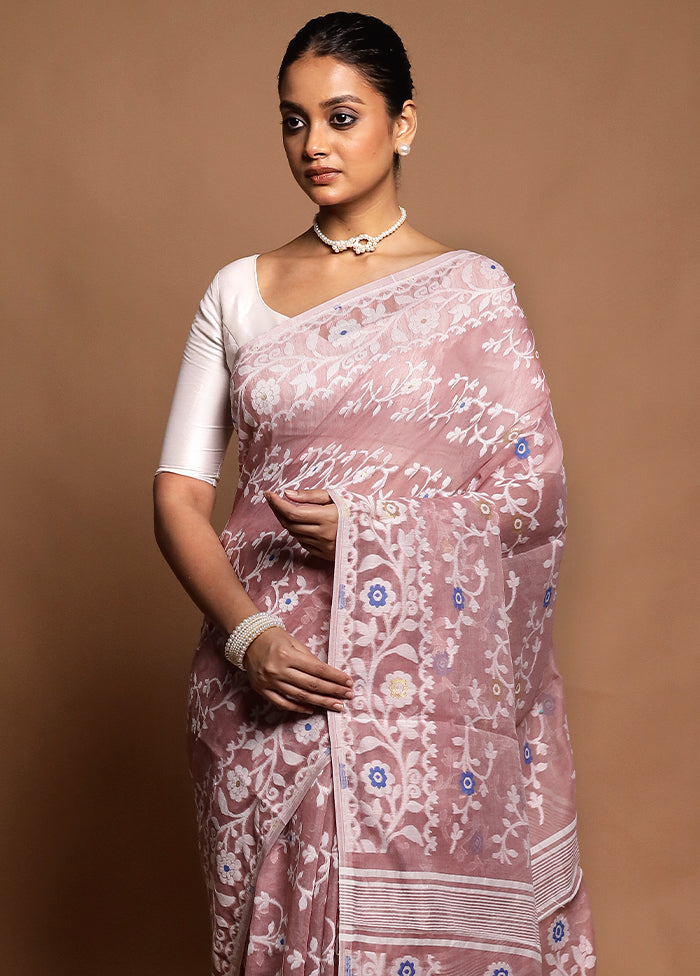 Pink Tant Jamdani Saree Without Blouse Piece