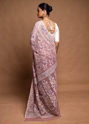 Pink Tant Jamdani Saree Without Blouse Piece