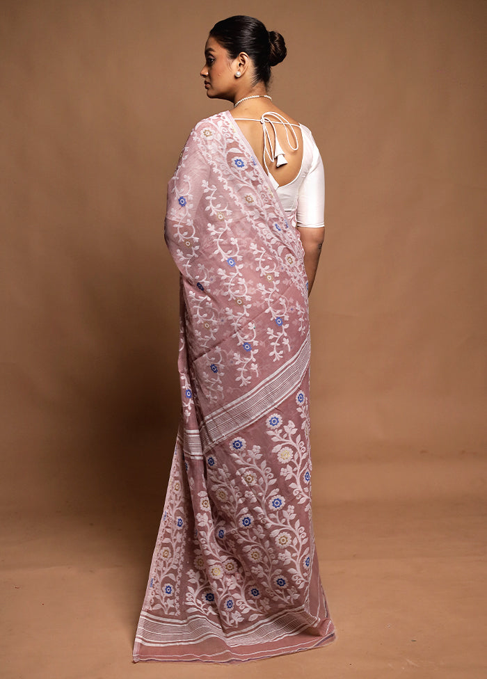 Pink Tant Jamdani Saree Without Blouse Piece