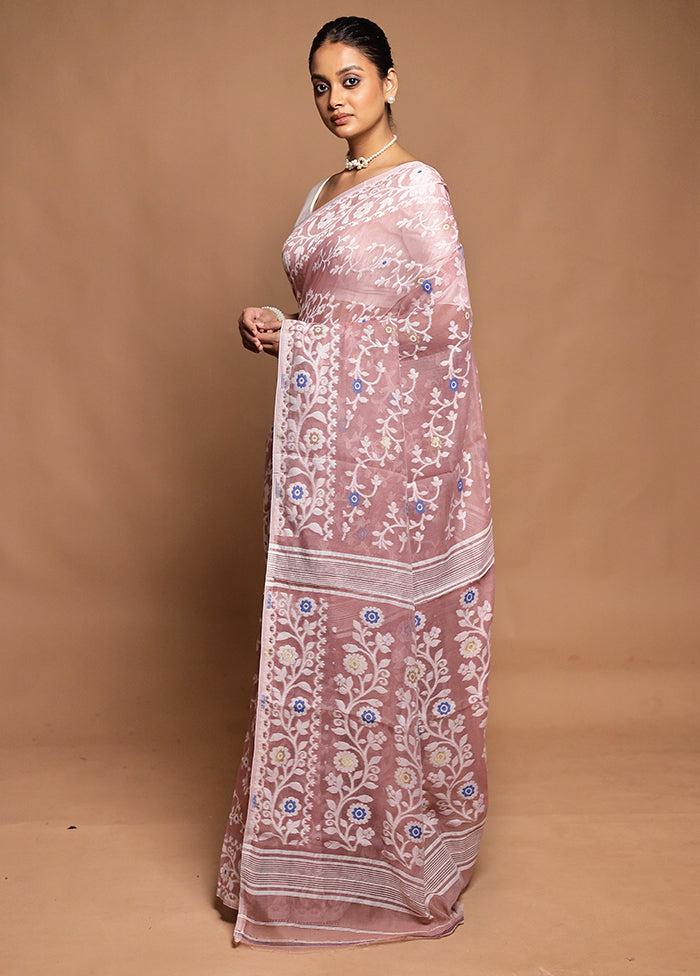 Pink Tant Jamdani Saree Without Blouse Piece