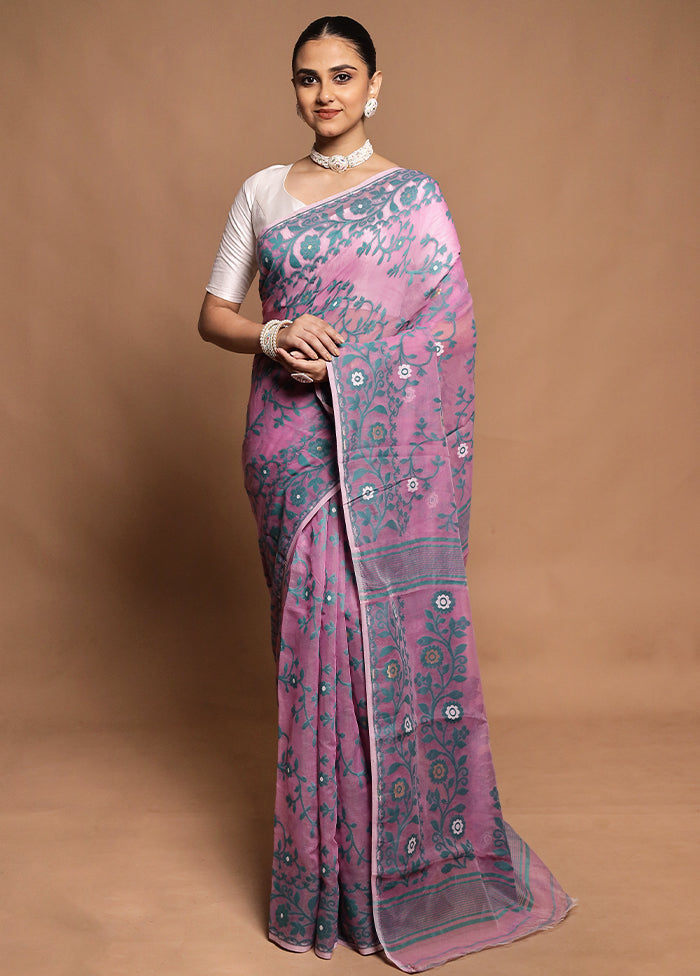 Pink Tant Jamdani Saree Without Blouse Piece