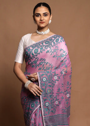 Pink Tant Jamdani Saree Without Blouse Piece