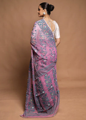 Pink Tant Jamdani Saree Without Blouse Piece