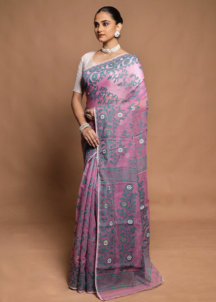 Pink Tant Jamdani Saree Without Blouse Piece