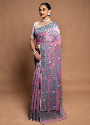 Pink Tant Jamdani Saree Without Blouse Piece