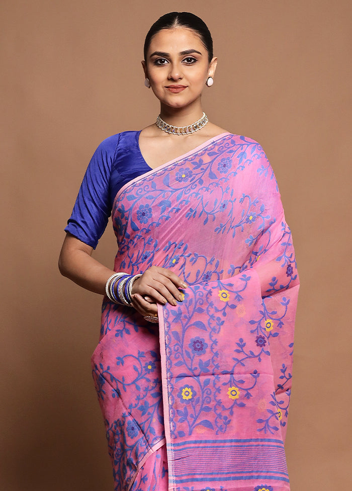 Pink Tant Jamdani Saree Without Blouse Piece
