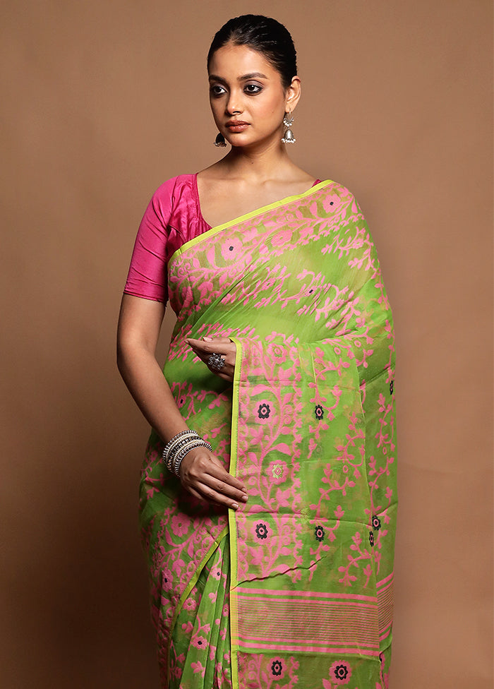 Green Tant Jamdani Saree Without Blouse Piece