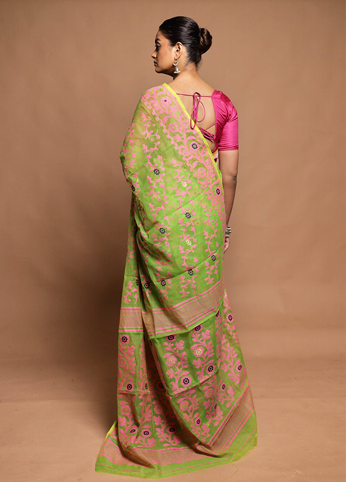Green Tant Jamdani Saree Without Blouse Piece