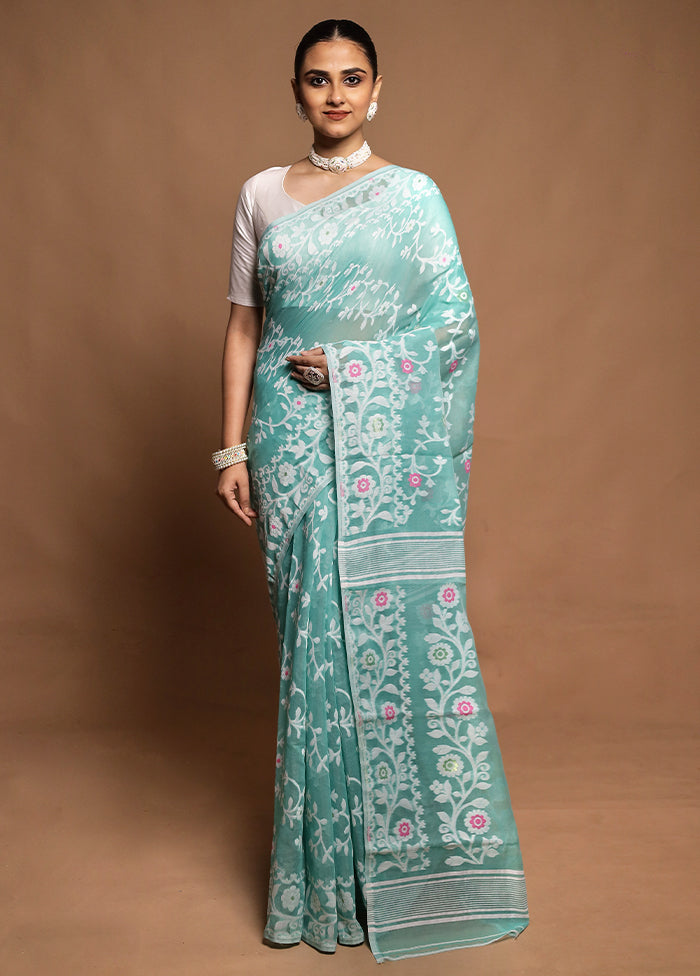 Green Tant Jamdani Saree Without Blouse Piece