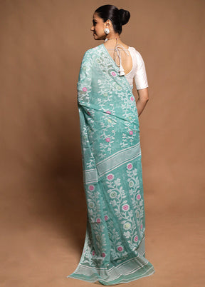 Green Tant Jamdani Saree Without Blouse Piece