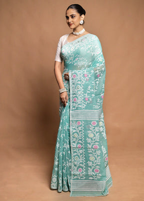 Green Tant Jamdani Saree Without Blouse Piece