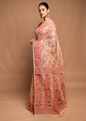 Cream Tant Jamdani Saree Without Blouse Piece